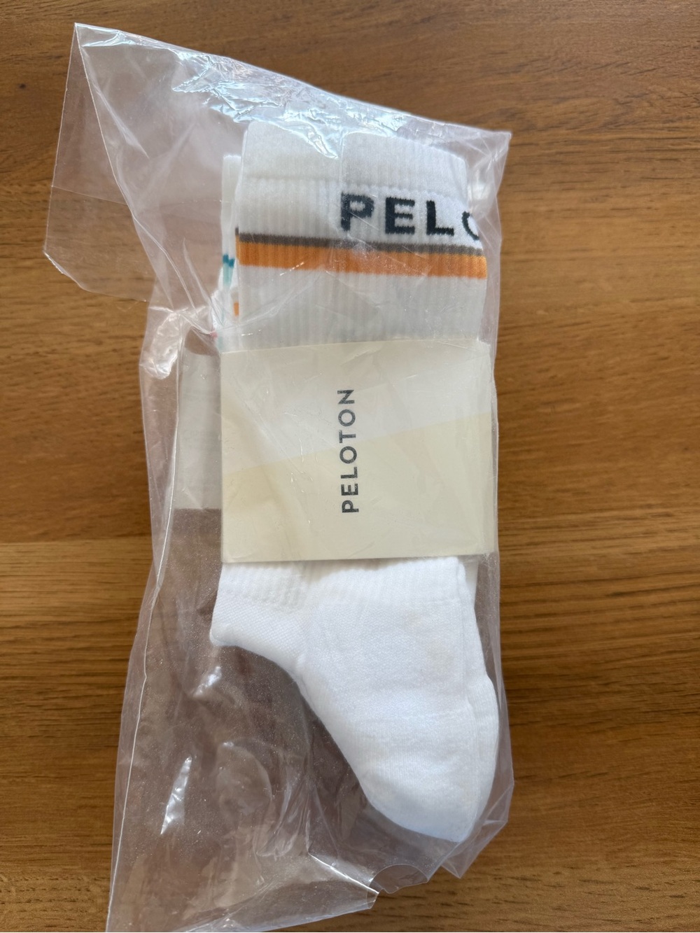 Peloton 3 pack White Athletic Socks with Orange pink and blue stripes